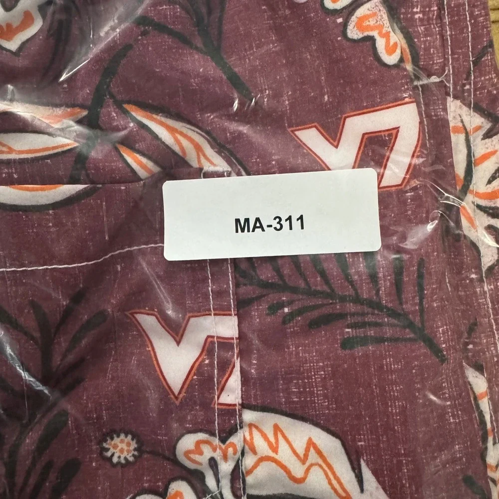 Wes and Willy Virginia Tech Hokies Maroon Tropical Floral Swim Trunks Mens XL